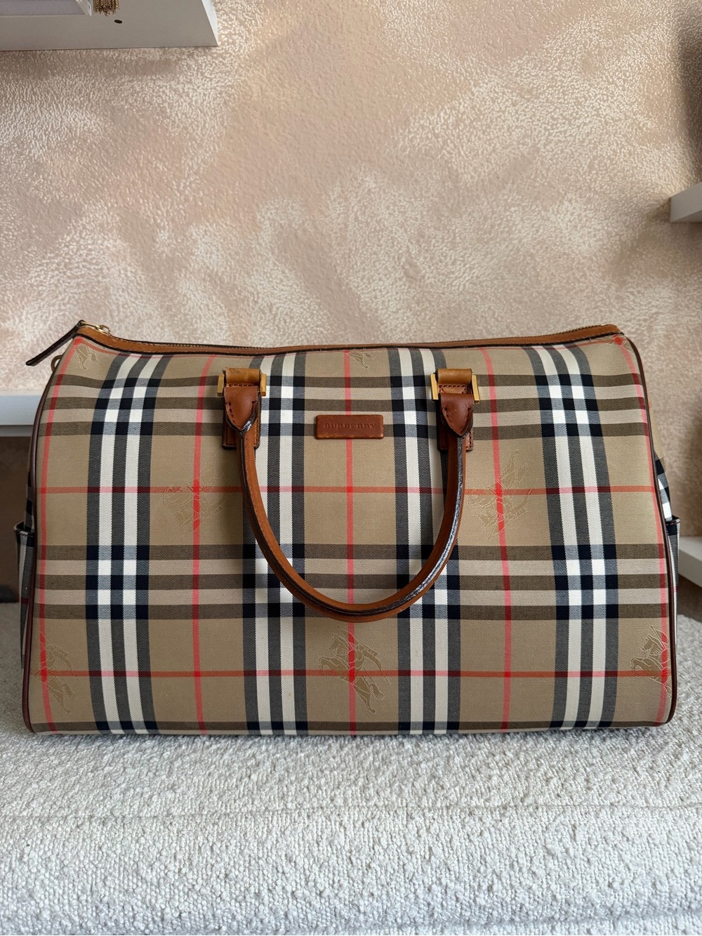 Burberry checkered duffle bag